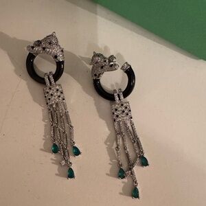 Elegant Silver and Black color Panther Earrings